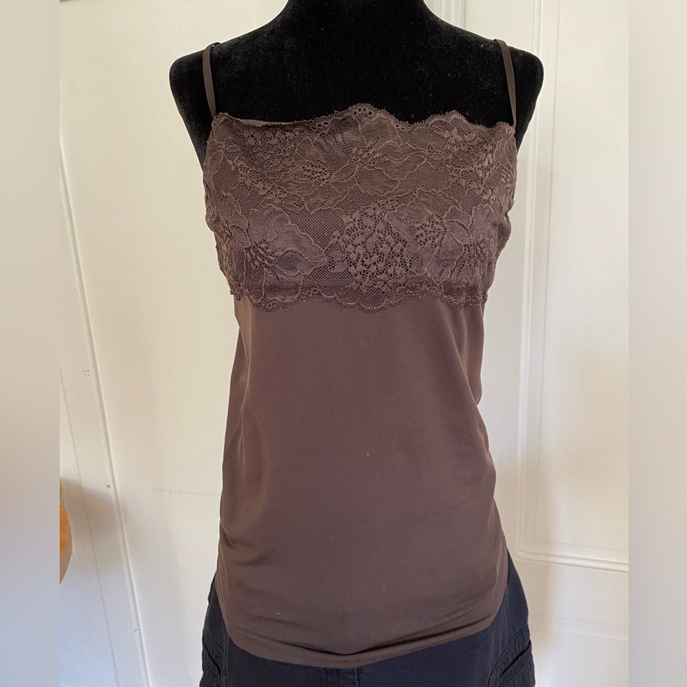 Banana Republic Chocolate Brown Lace Trim Cami Top.